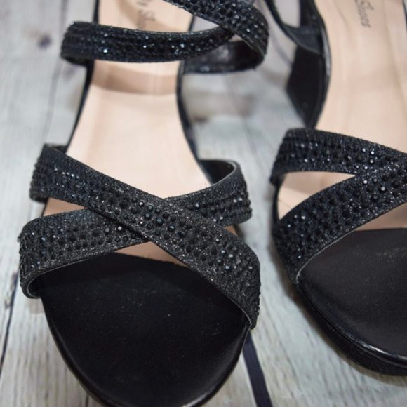 🆕 Black Glitter Open Toe Wedges, Size 9 - Picture 9 of 13
